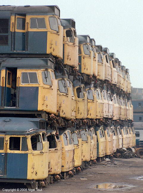 Vic Berry's scrapyard, GCR Leicester, with Class 25 and Class 27 diesel locomotives