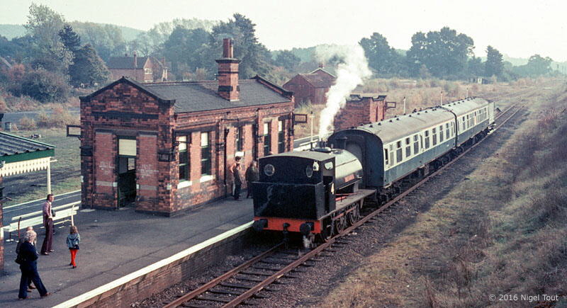 “Robert Nelson No. 4” at Quorn and Woodhouse station with a train for Loughborough, 1973