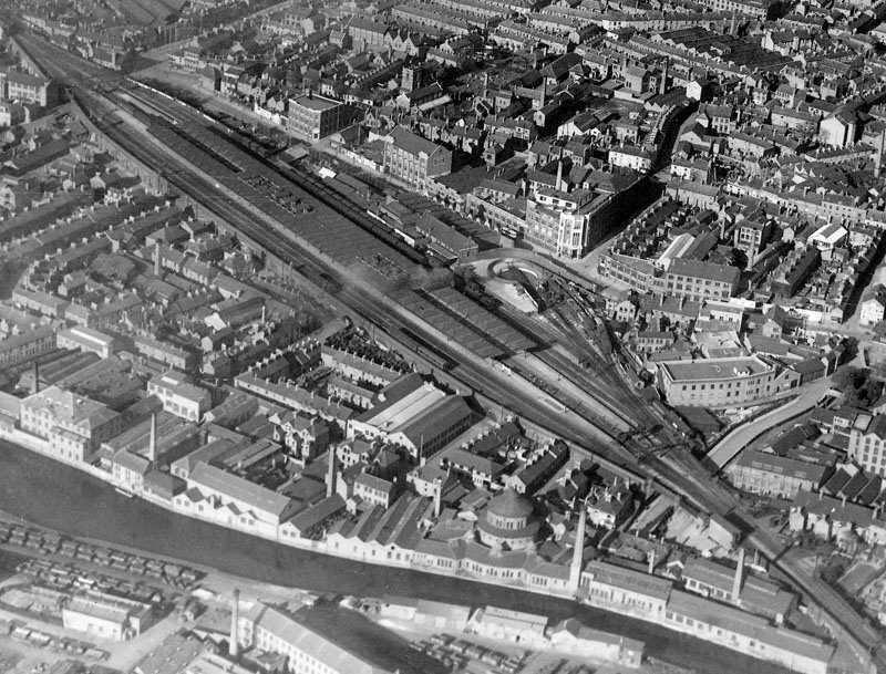 R101 aerial photograph of Leicester Central station